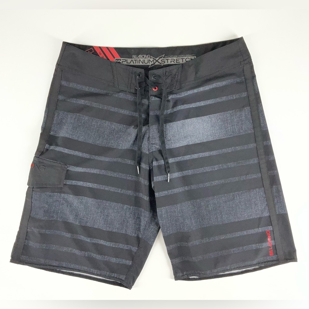 Billabong Platinum Stretch Men's Black and Gray Striped Board Shorts Size 34